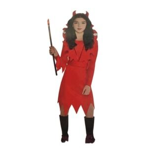 Devious Devil Costume Child's Size Large 12-14 Red 3 Pc Halloween Costume‎ New